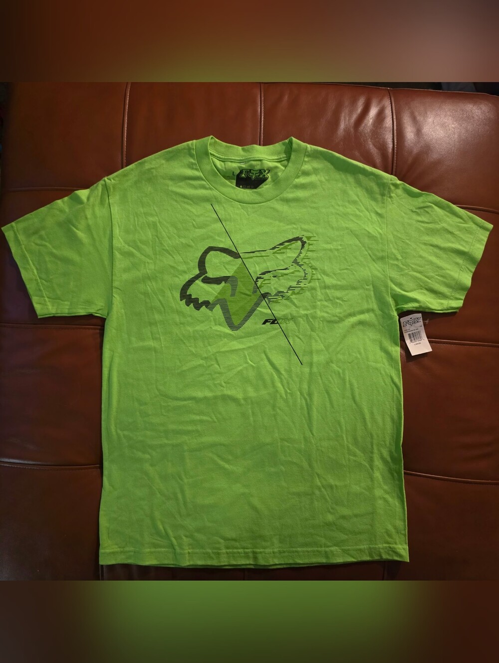 Y2K Green Fox Racing cotton t-shirt with black fox head